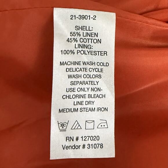 Vintage Chadwick's Blazer Women's 14P Orange Linen Blend Casual Career Jacket - Picture 5 of 9